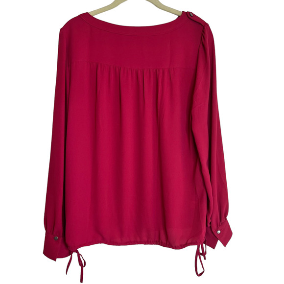 Loft Womens Chiffon Blouse Size Small Red Long Sleeve Pullover Blouson Hem - Picture 4 of 7